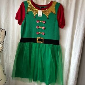 32 Degrees Red and Green Elf sweater holiday Costume Dress NWT